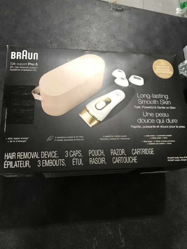 Photo 1 of Braun Smart IPL, Silk·Expert Pro 5: at Home Laser Hair Removal for Women and Men, Permanent Visible Hair Reduction in Hair Regrowth for Body & Face, Wide Head and Two Precision Heads, IPL5347