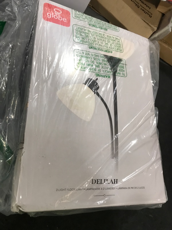 Photo 1 of GLOBE Electric 67135 72" Torchiere Floor Lamp and Adjustable Reading Light, Matte Black, Frosted Shade, Dual Rotary Switch, 3-Step Dimming, Modern Lighting for Living Room or Office