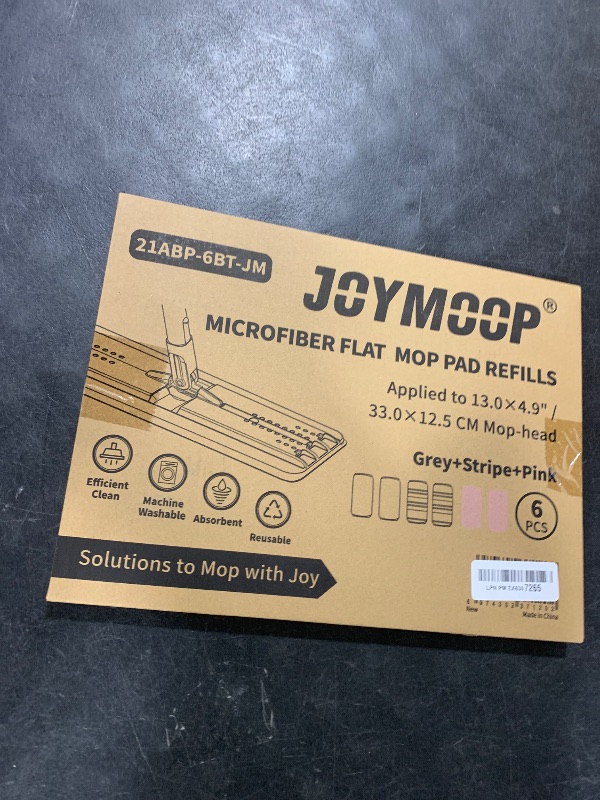 Photo 1 of JOYMOOP Mop Replacement Pads, Reusable Microfiber Mop Pads for 13-inch Flat Mop and Mop Bucket Set, Pack of 6 Refills - Pink, Grey and Stripe