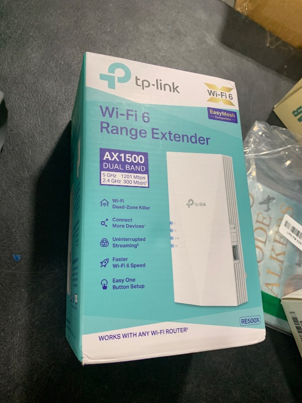 Photo 1 of TP-Link AX1500 WiFi Extender Internet Booster(RE500X), WiFi 6 Range Extender Covers up to 1500 sq.ft and 25 Devices,Dual Band, AP Mode w/Gigabit Port, APP Setup, OneMesh Compatible