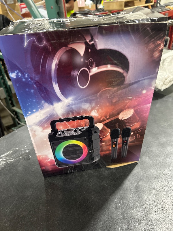 Photo 1 of Karaoke Machine - Portable Bluetooth Speaker with 2 Wireless Microphones for Adults & Kids with Lights, PA System Speaker Supports TF Card/USB, AUX in, REC, Bass & Treble for Party/Meeting