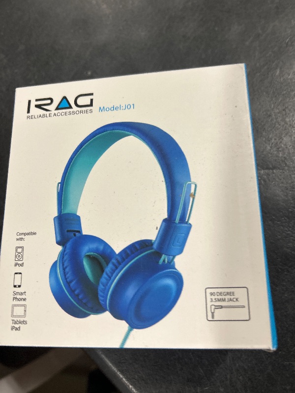Photo 1 of iRAG J01 Kids Headphones Foldable Stereo Tangle-Free 5ft Long Cord 3.5mm Jack Plug in Wired On-Ear Headset for iPad/Amazon Kindle Fire/Toddler/Boys/Girls/School/Laptop/Tablet(Ocean Blue)