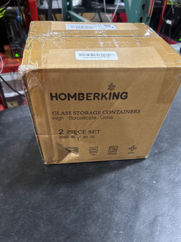 Photo 1 of HOMBERKING 4 Pieces 63oz/8cup Large Glass Food Storage Containers with Lids, Meal Prep Containers, Airtight Bento Boxes with Leak Proof Locking (2 Containers + 2 Lids) - Microwave, Oven Safe