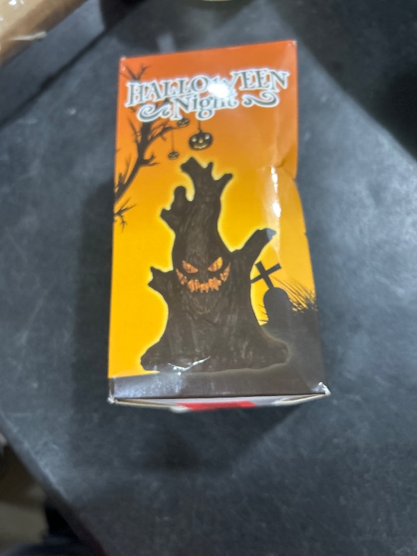 Photo 1 of ABTOLS Halloween Lanterns, Halloween Decor Black Tree Stump Shape Lanterns Lights Mini Ghost Smile Jack-o'-Lantern Candle for Indoor Outdoor Table Decorations