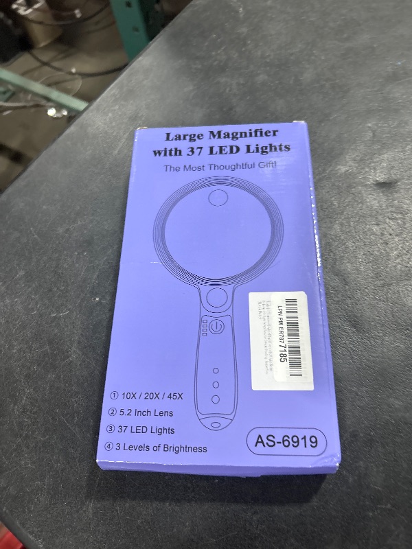 Photo 1 of Large Magnifying Glass with 37 LED Light, 10X 20X 45X Handheld Illuminated Lighted Magnifier with 3 Light Modes Rechargeable Magnifying Glass for Seniors Reading, Inspection (Black & White)