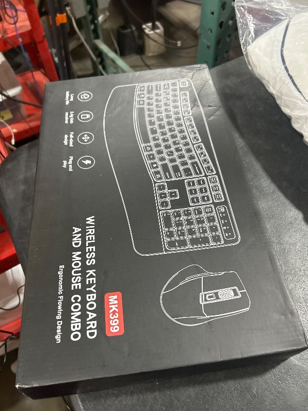 Photo 1 of Wireless Keyboard and Mouse Combo, 2.4G Full Size Wave Keys Ergonomic Keyboard with Wrist Rest and 3-Level DPI Adjustable Wireless Ergonomic Mouse for Windows, Mac OS Desktop/Laptop/PC(Black)