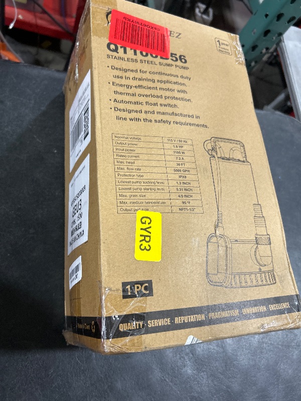 Photo 1 of LANCHEZ 1.6HP Stainless Steel Sump Pump, 5500GPH High Flow Submersible Water Pump with Float Switch, Automatic Transfer Water Pump for Pool Basement Flooded Pit Sewage Sink Tub with 16ft Cord