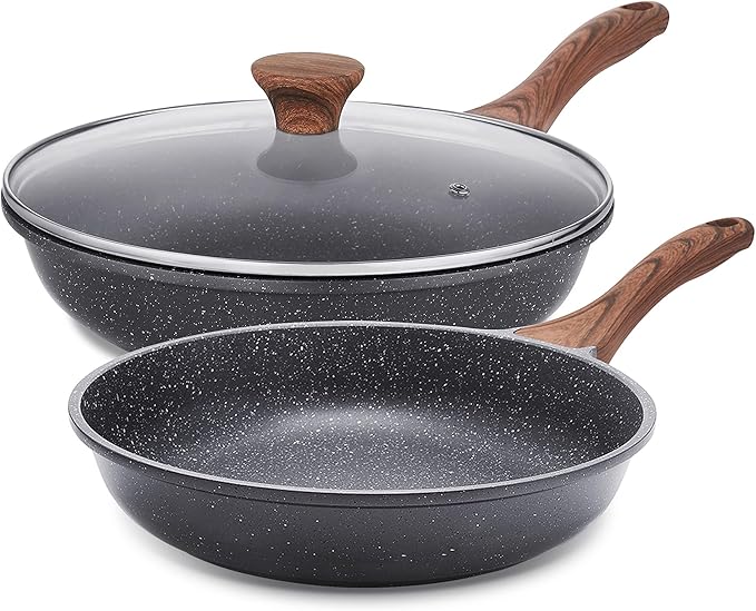 Photo 1 of SENSARTE Nonstick Frying Pan Skillets, Swiss Granite Coating Omelette Pans, Healthy Cookware Chef's Pan, Free of Intentionally Added PFOA (8+11Inch with Lid)
