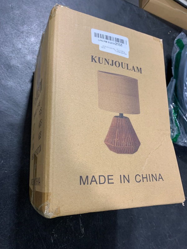 Photo 1 of KUNJOULAM Rattan Table Lamp, Small Nightstand Lamp with Linen Fabric Lampshade, Desk Lamp for Living Room Home Office