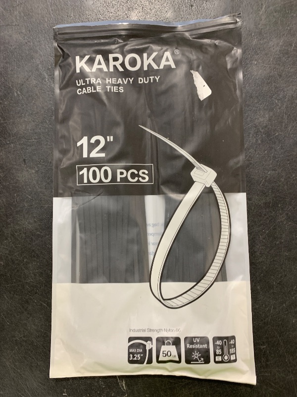 Photo 1 of Zip Ties 12 inch (100 Pack), Black, 50 lb, UV Resistant Cable Ties for indoor and outdoor use, by Karoka