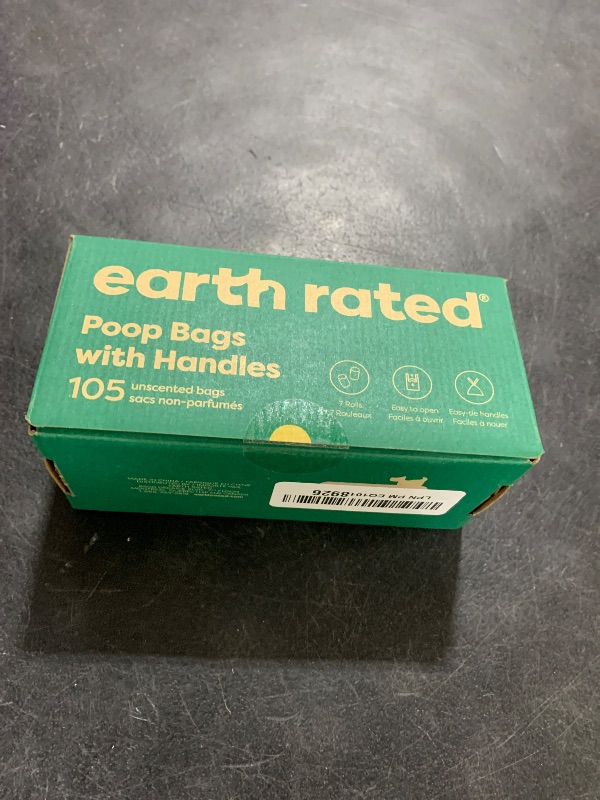 Photo 1 of Earth Rated Dog Poop Bags with Handles on Refill Rolls, Easy-Tie on a Compact Roll, Extra Wide Opening, Guaranteed Leak-Proof, Unscented, 105 on Rolls