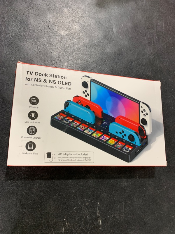 Photo 1 of Switch Docking Station for TV with Controller Charger, Replacement for Switch TV Dock with HDMI Adapter, SW Base Station Portable Charging Dock with 10 Game Slots NES Console