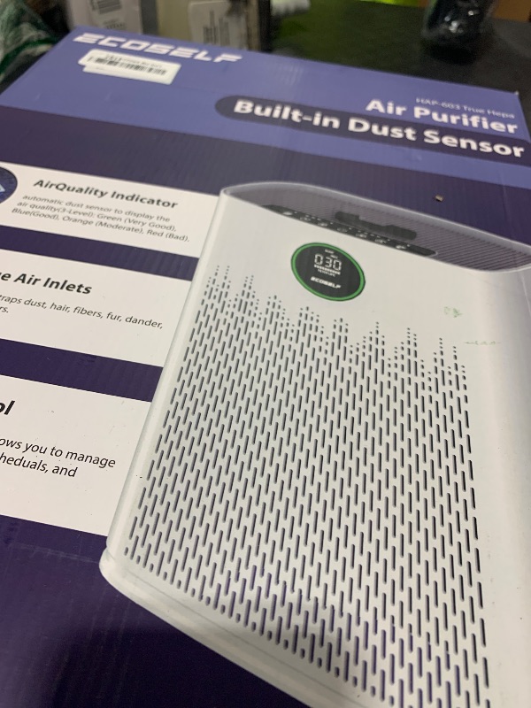 Photo 1 of ECOSELF Smart Air Purifier for Home Large Rooms, with WiFi Control, Covers Up to 2400 Ft², Smart Mode, AQI Display, 22dB Sleep Mode & Aromatherapy with 2X-Power Filtration, HAP603WF, Bright White