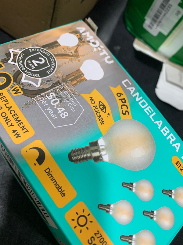 Photo 1 of AMDTU 40W E12 Frosted Globe LED Bulbs, 2700K Warm White Dimmable Candelabra Base, Eye-Comfort Technology, Flicker-Free Decorative Lighting for Chandeliers, Dining Room, Vanity, and Bathroom Fixtures