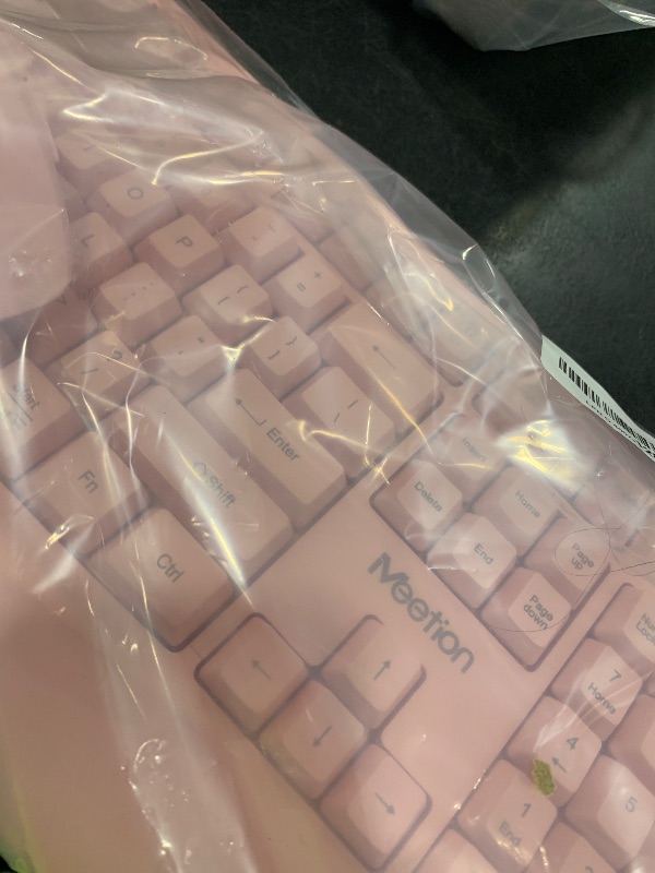 Photo 1 of MEETION Wireless Keyboard and Mouse, Full-Sized Cordless Keyboard with Wrist Rest and 3 DPI Adjustable Mouse, 2.4G Wireless, Compatible with PC/Computer/Laptop/Windows/Mac, Pink