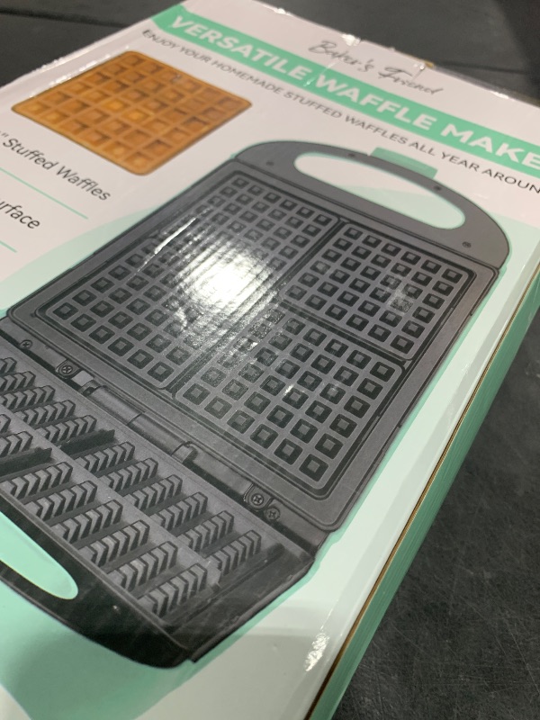 Photo 1 of Baker's Friend Multi Shapes Waffle Iron, Combo of Mini & Classic Waffle Makers, Belgian & Chaffle Maker, 2 Silicone Molds, Aqua