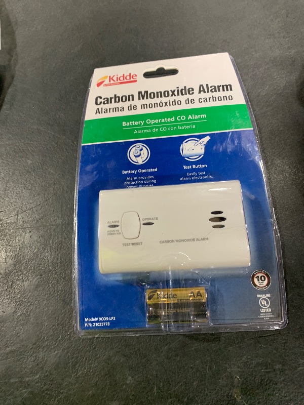 Photo 1 of Kidde Carbon Monoxide Detector, Battery Powered CO Alarm with LEDs, Test-Reset Button, Low Battery Indicator, Portable
