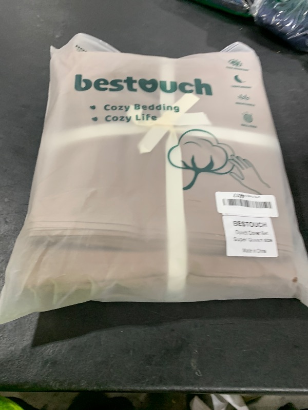 Photo 1 of BESTOUCH Duvet Cover Set 100% Washed Cotton Linen Feel Super Soft Comfortable Chic Lightweight 3 PCs Home Bedding Set Solid Pine Bark Brown Super Queen