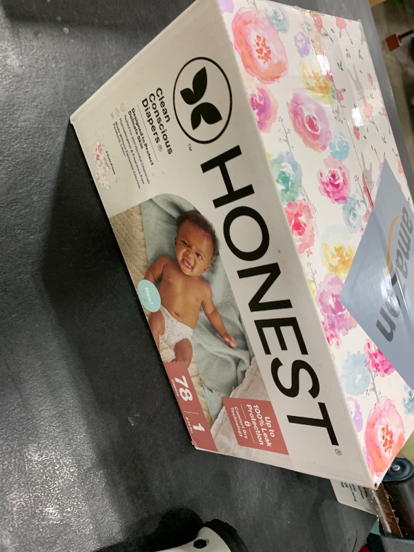 Photo 1 of The Honest Company Clean Conscious Diapers for Delicate Skin | Up to 100% Leakproof | Hypoallergenic, Fragrance Free | Girl Prints | Club Box, Size 1 (8-14 lbs), 78 Count (Prints May Vary)