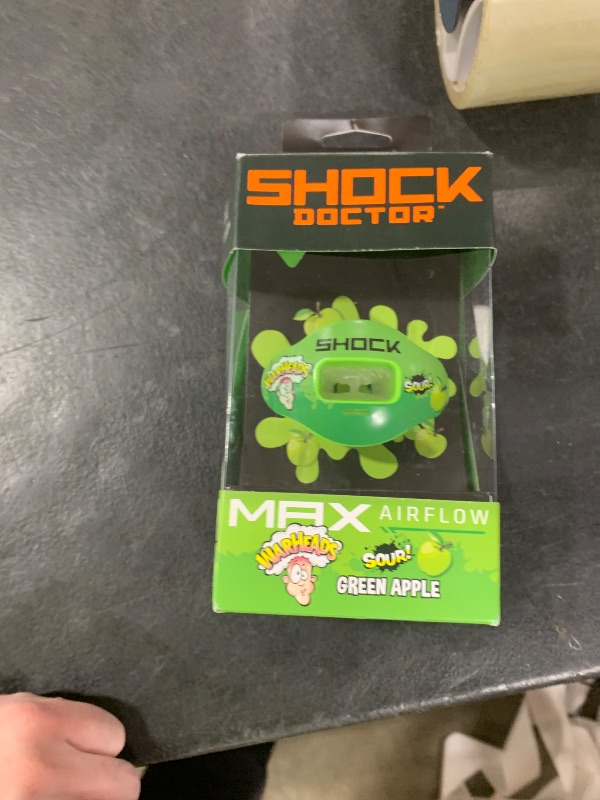 Photo 1 of Shock Doctor Max Airflow Lip Guard, Full Mouth Protection Compatible with Braces, Lip Guard, Instant Fit Mouthguard for Football, Hockey, Lacrosse OSFA, Warheads Sour Green Apple