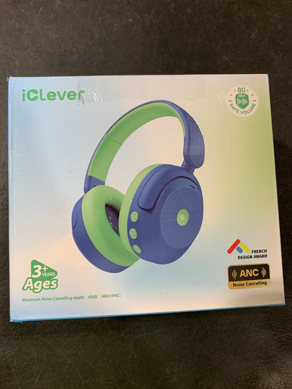 Photo 1 of iClever BTH20 Active Noise Cancelling Headphones for Kids, 60H Play Time,Type C Fast Charging, Safe Volume 80dBA, Bluetooth5.4, Award-Winning Kids Headphones Wireless for iPad Tablet Airplane, Blue
