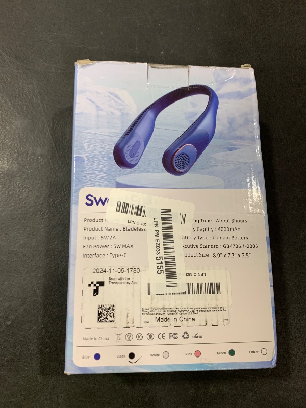 Photo 1 of SWEETFULL Portable Neck Fan 360° Cooling Bladeless Personal Fan | No Hair Twisting - 4000mAh USB Rechargeable Wearable Fan for Travel, Birthday Gifts for Men, Women, Mom, and Dad