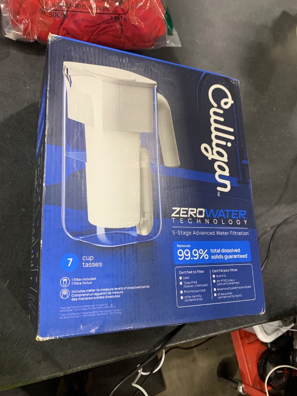 Photo 1 of Culligan with ZeroWater Technology 7-Cup Water Filter Pitcher – Includes 5-Stage Advanced Water Filter, IAPMO Certified to Reduce Lead, Total PFAS (Forever Chemicals), Mercury, Fluoride, and Chlorine