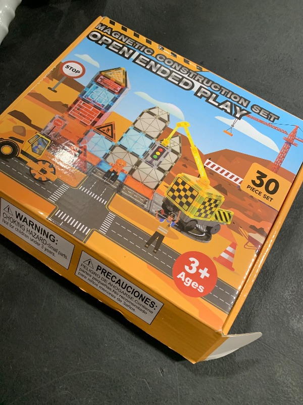 Photo 1 of Magnetic Tiles Kids Construction Toys - Road Set with Magnet Crane for Boys Age 3-5 4-8 8-10, Magnet Building Blocks Expansion Pack Toy Car Track Train Set, Road, Dolls, Traffic Lights and Stations