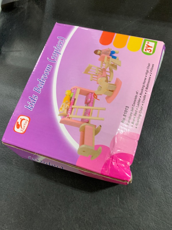 Photo 1 of JOINPAYA 1:12 Scale Wood Bunk Bed Dollhouse Furniture Setith Ladder and Rocking Horse, DIY Miniature Accessories for Dollhouse Bedroom Decoration