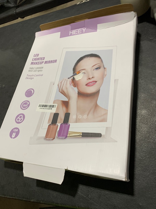 Photo 1 of HIEEY Lighted Makeup Mirror, Hollywood Vanity Mirror with Lights, Three Color Lighting Modes, and 5X Magnification Mirror, Smart Touch Control, 360°Rotation (17.3in,White,Gift Box)
