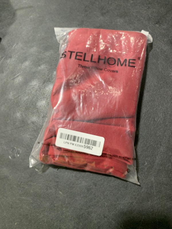 Photo 1 of Stellhome New Year/Christmas Decorations Velvet Throw Pillow Covers Square Soft Cushion Covers for Bed Couch Sofa Bench, 18 x 18 inch (45 x 45 cm), Red, Pack of 2