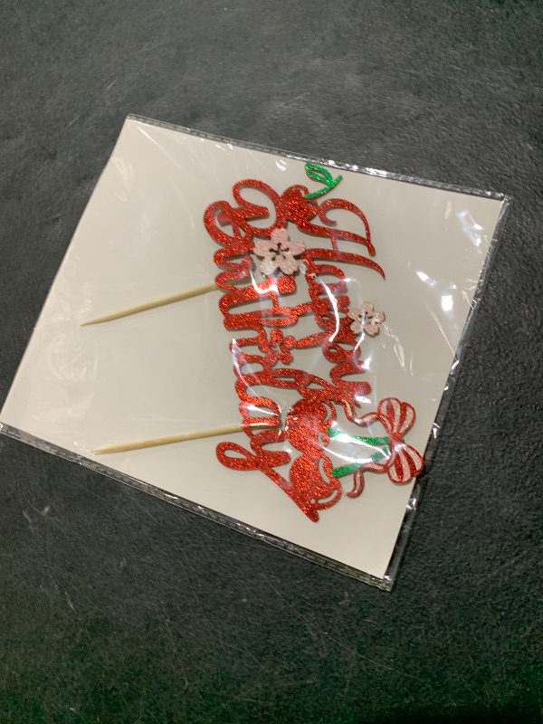 Photo 1 of Cherry Happy Birthday Cake Topper, Glitter Sweet Cherry Cake Pick for Fruits Theme Birthday Party Decorations Supplies (Happy)