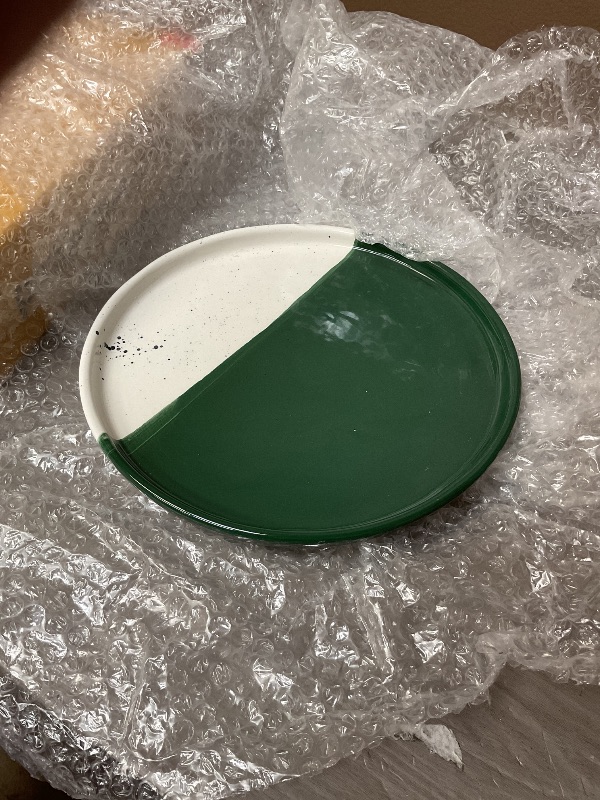 Photo 1 of roro 10.5" Ceramic Dinner Plates – Set of 2 Speckled Two-Tone Dark Green & Ivory White Stoneware, Perfect for Salads, Pasta, Sushi, Modern Bistro Style, Lead & Cadmium Free