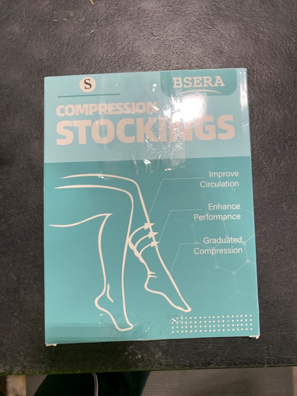 Photo 1 of 2 Pairs Sheer Compression Socks for Women - 15-20 mmHg Knee High Sheer Compression Stockings for Support Circulation Swelling Edema Work Office Travel, Beige, Small