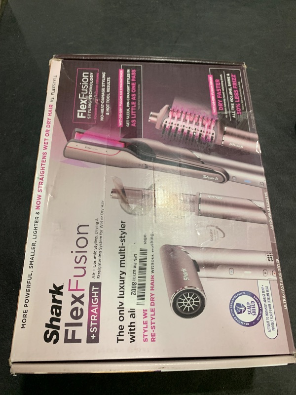 Photo 1 of Shark FlexFusion Hair Straightener & Powerful Hair Dryer with Fusion Hair Brush, Ceramic Air Styler with Auto-Wrap Hair Curlers & Concentrator, Ceramic Plates, Cosmic Blush HD641S