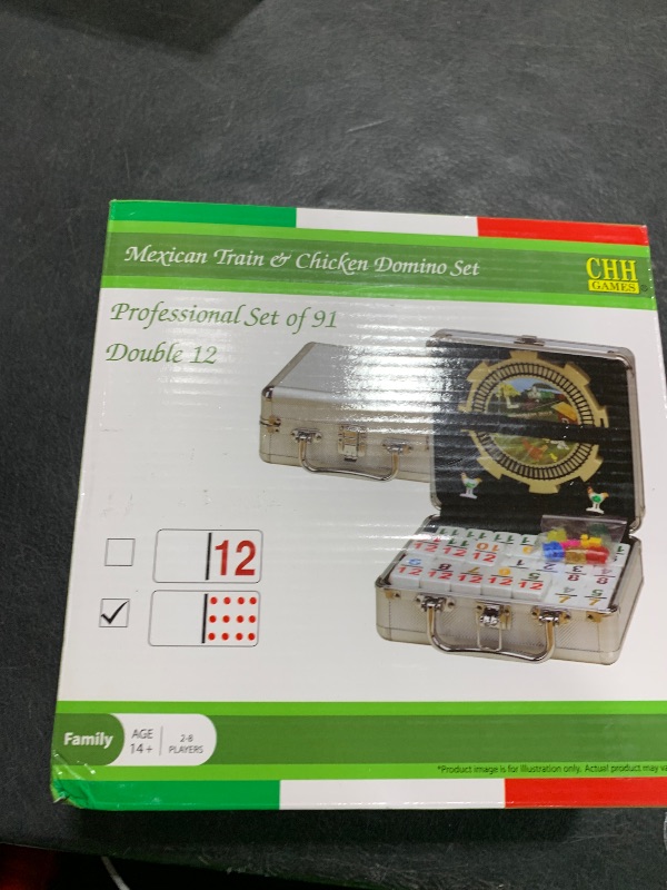 Photo 1 of CHH Mexican Train & Chicken Domino Set – Professional Set of 91 Double 12 Dominoes Aluminum Case – Interactive Hub with Sounds