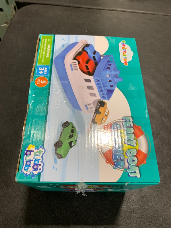 Photo 1 of Toy Boat Bath Toys for Toddlers with 4 Mini Car Toys, Kids Water Toys Ferry Boat for Bathtub Bathroom Pool Beach Toys, Birthday Gifts