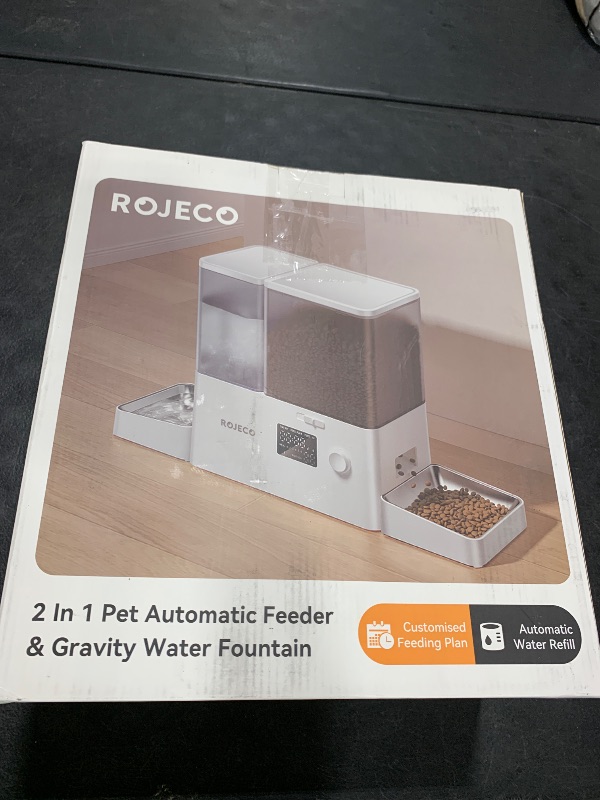 Photo 1 of Rojeco 36Cups/8.5L Pet Automatic Cat Feeder and Gravity Water Dispenser,Stainless Steel Bowls 2-in-1 Set Large Capacity 5L Food Feeder and 3.5L Water Fountain for Cats,Pets,Small Dogs,Puppies,Kittens