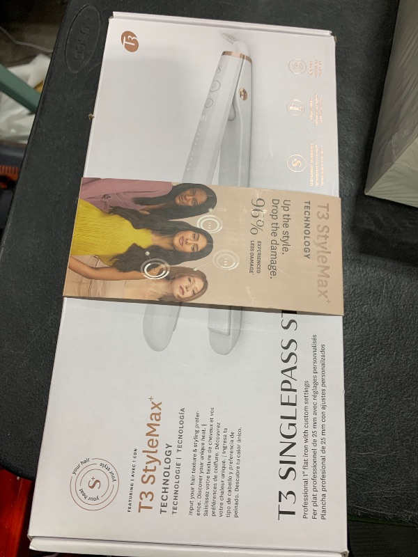 Photo 1 of T3 SinglePass StyleMax Professional 1" Ceramic Flat Iron with Custom Heat Automation, 9 Heat Settings, Longer Ceramic Plates, For Straightening, Waving, Curling & Styling