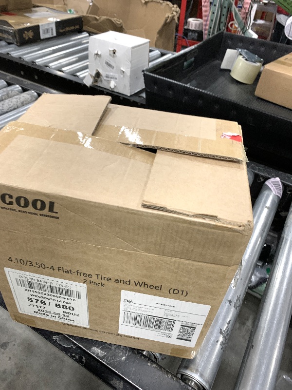 Photo 1 of GICOOL 4.10/3.50-4" Flat Free Tire and Wheel, 10" Heavy Duty Solid Tire, 5/8" Axle Bore Hole, 2.2" Offset Hub, for Hand Truck Garden Cart Wagon Trolley Dolly Replacement, 2 Pack