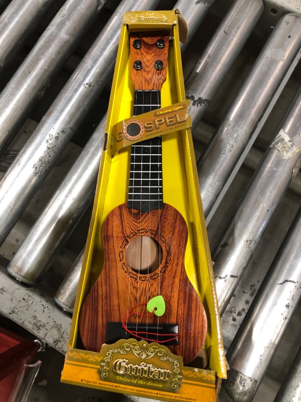 Photo 1 of QDH Kids Toy Ukulele, Kids Guitar Musical Toy,17 Inch 4 Steel Strings, with Pick, Kids Play Early Educational Learning Musical Instrument Gift for Preschool Children, Ages 3-6(Wooden Color) (17inch)