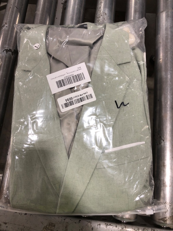 Photo 1 of Aowdoy Men's Linen Suits Slim Fit Casual Lightweight Blazer Jacket and Pants Set for 2 Piece Summer Beach Wedding Suit Light Green L