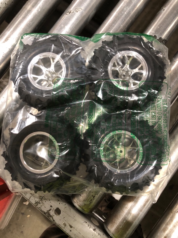 Photo 1 of HIRCQOO 4.72''OD Rubber Tires & Wheel Rim 12mm Hex Hub Compatible with RedCat Volcano Traxxas Rustler HPI HSP Tamiya Exceed Himoto 1/10 Off-Road Monster Truck,120mmx56mm (Silver)