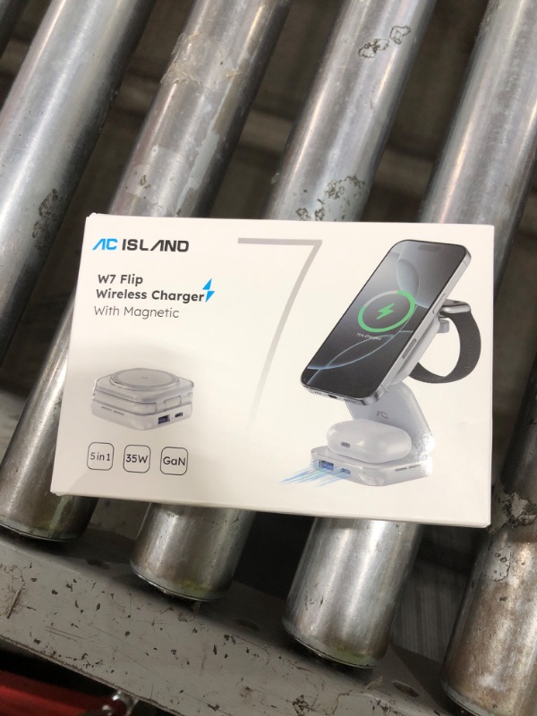 Photo 1 of 5-in-1 Wireless Charger for MagSafe, AC ISLAND Portable Travel Charging Station, 15W Max Fast Foldable Magnetic Stand, Evolved for iPhone 16/15/14/13 Series, Apple Watch, AirPods (with 35W Adapter)