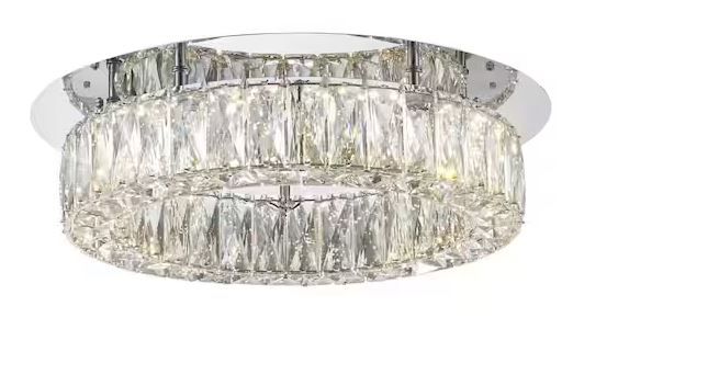 Photo 1 of Keighley 17.5 in. Integrated LED Chrome Flush Mount Ceiling Light Fixture with Crystal Shade


