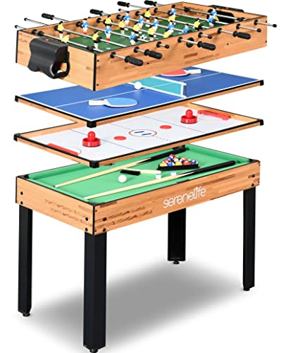 Photo 1 of SereneLife 4-in-1 Multi-Function Game Table with Foosball, Pool, Hockey, and Ping Pong - Brown