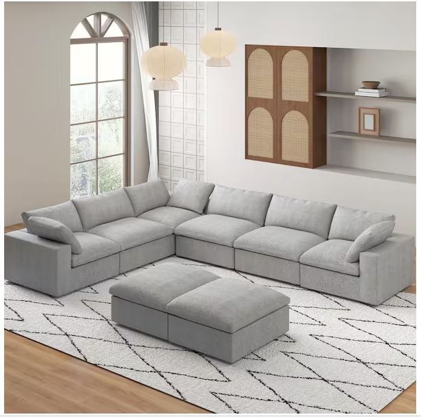 Photo 1 of [PARTS ONLY] 158 in. Square Arm 8-Piece Linen Modular Sectional Sofa Corner Cloud Couch with Ottoman in Gray


