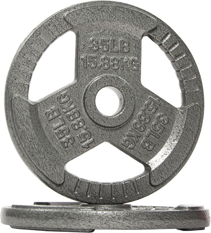 Photo 1 of Signature Fitness Olympic 2-Inch Cast Iron Plate Weight Plate for Strength Training and Weightlifting, Style #5, 35LB Pair
