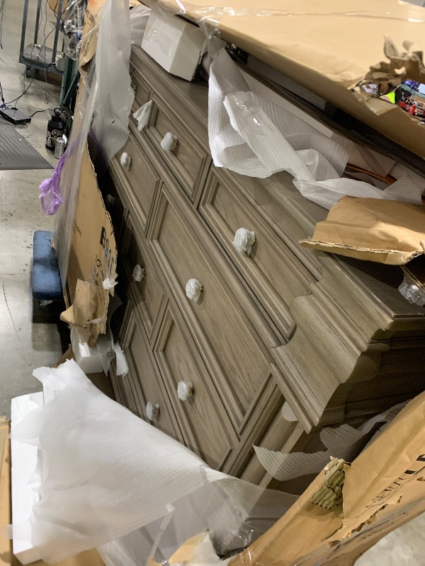 Photo 1 of Signature Design by Ashley Blairhurst Traditional 10-Drawer Dresser with Felt-Lined Top Drawer and Safety Stop, Gray & Light Brown