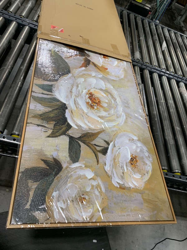 Photo 1 of Flower Canvas Wall Art Textured Floral Picture Wall Decor White Large Elegant Painting for Living Room Modern Artwork for Home Decor Pictures for Bedroom Wall Decor 24×48IN